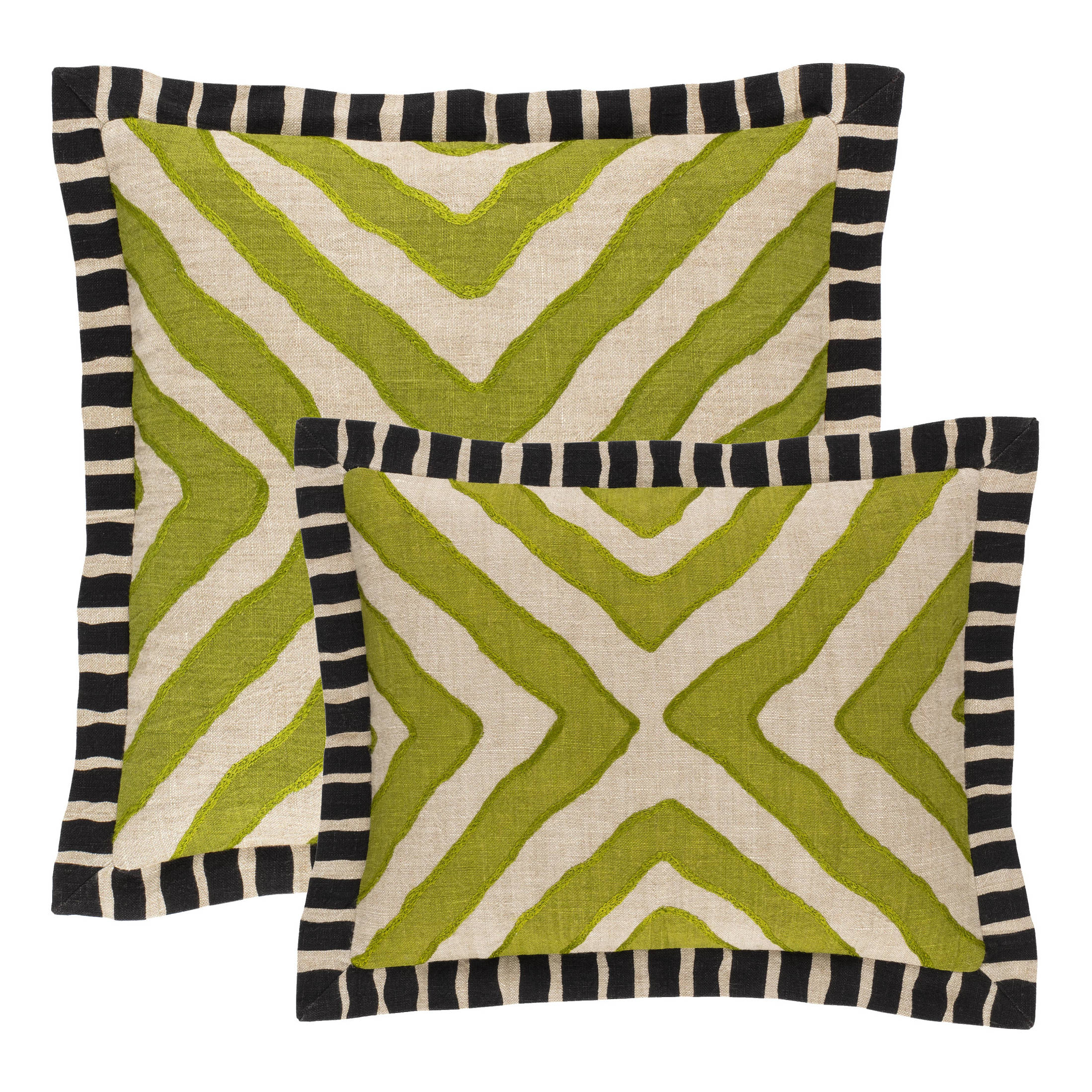 Arrows Linen Embroidered Decorative Pillow Cover | Green/Natural