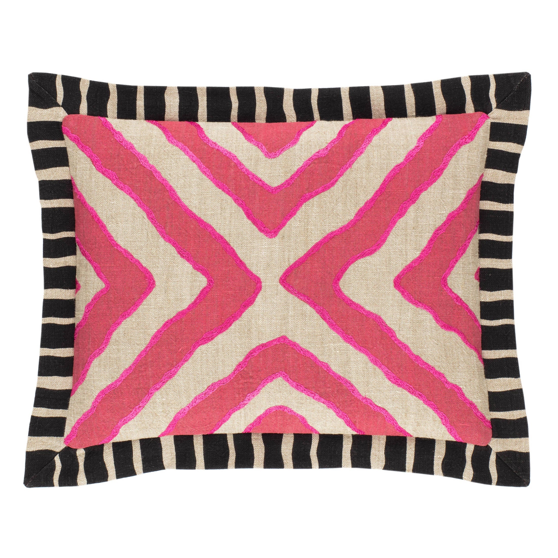 Arrows Linen Embroidered Decorative Pillow Cover | Pink/Natural - Image 2