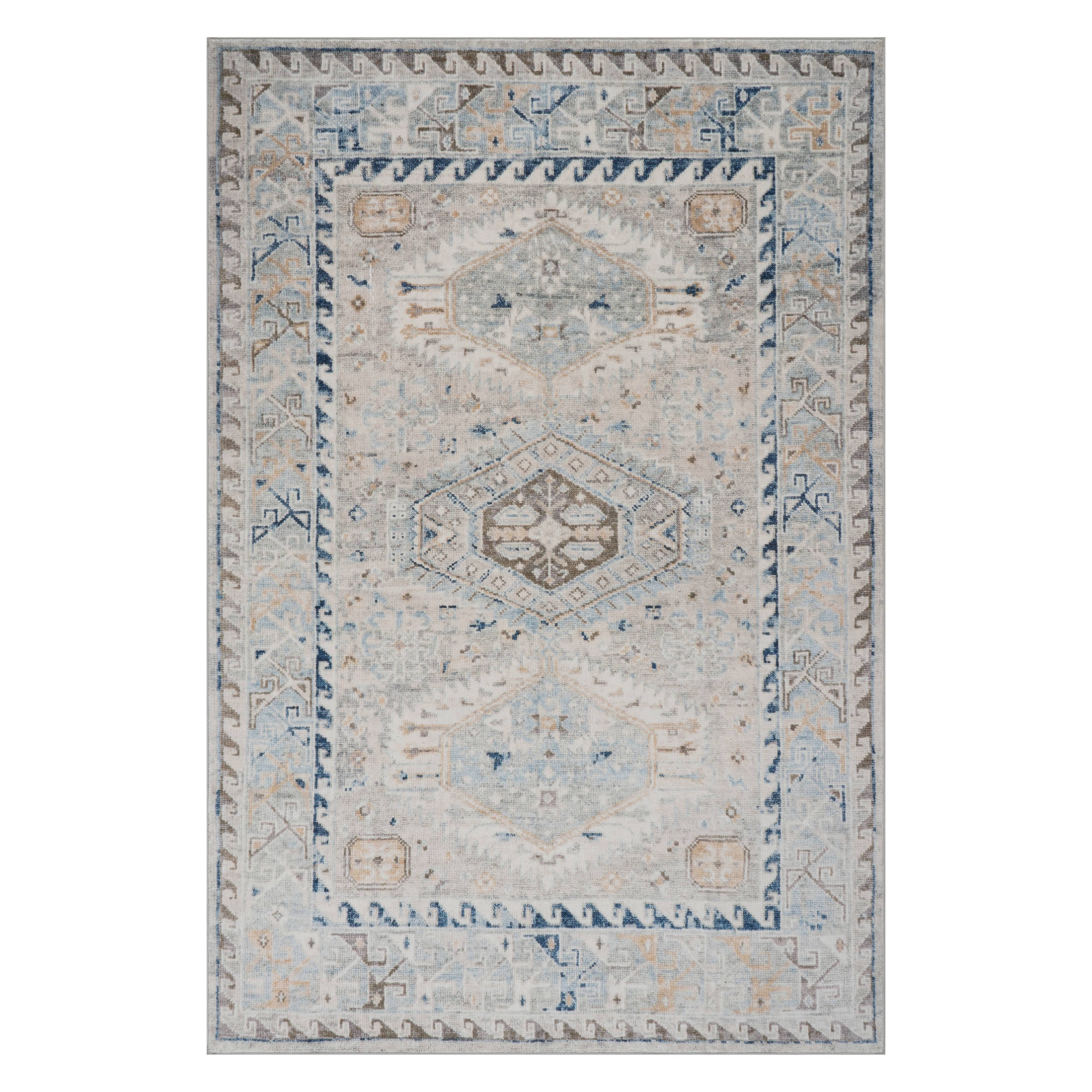 Lorayne Bordered Medallion Washable Rug | Blue