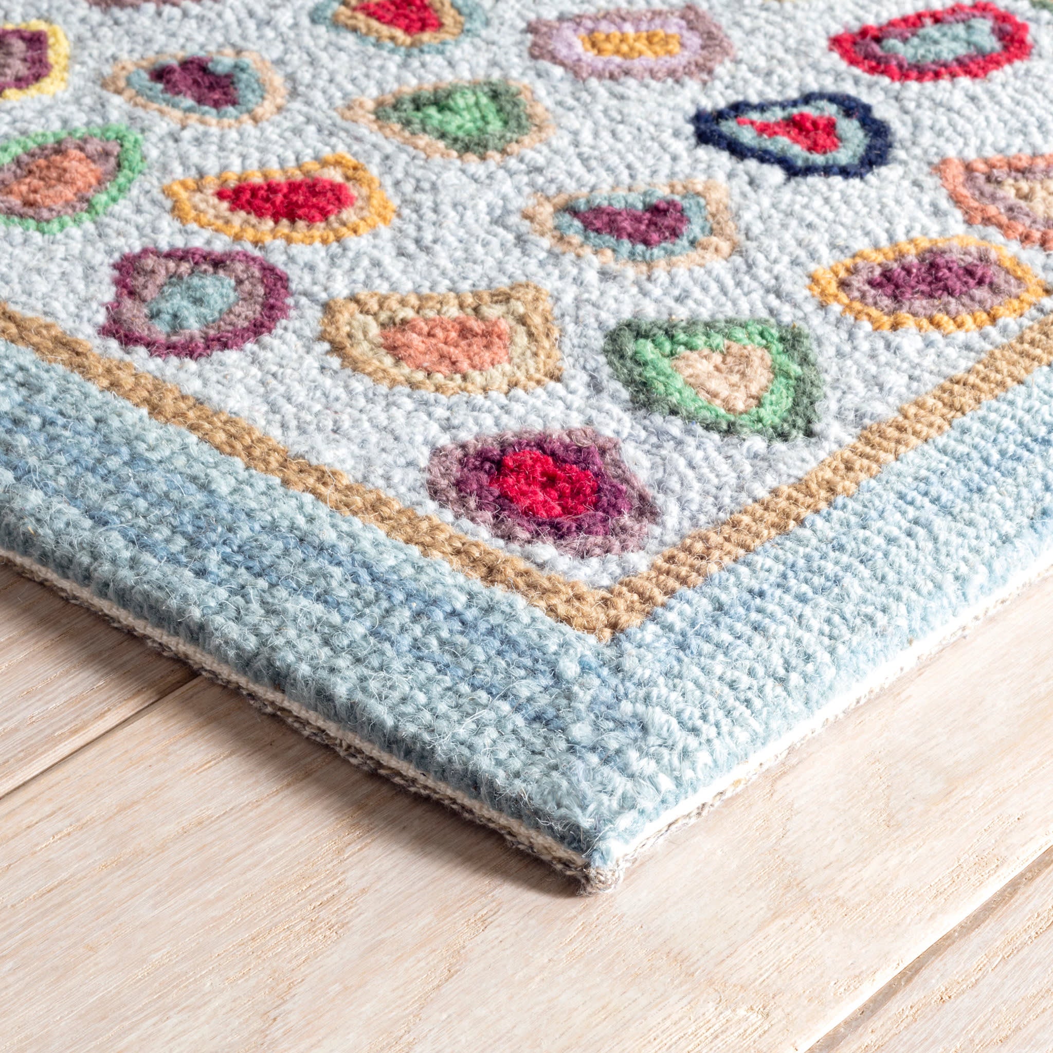 Cats Paw Hand Micro Hooked Wool Rug | Blue - Image 7