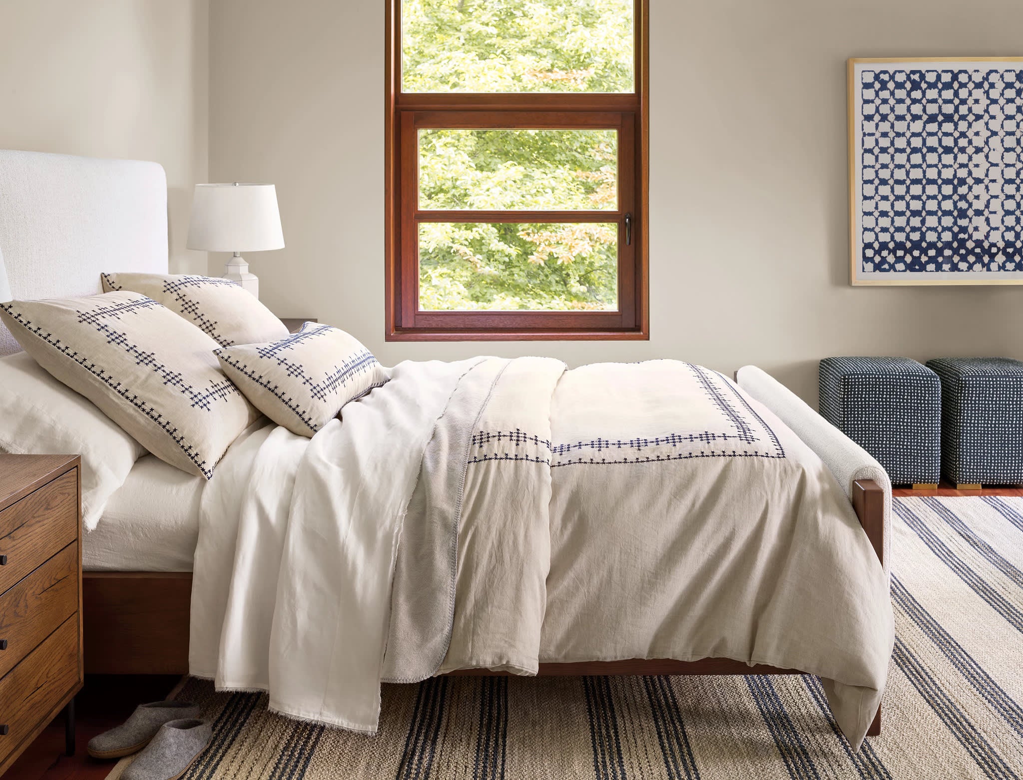 Cross-Stitch Linen Sham | Navy - Image 2