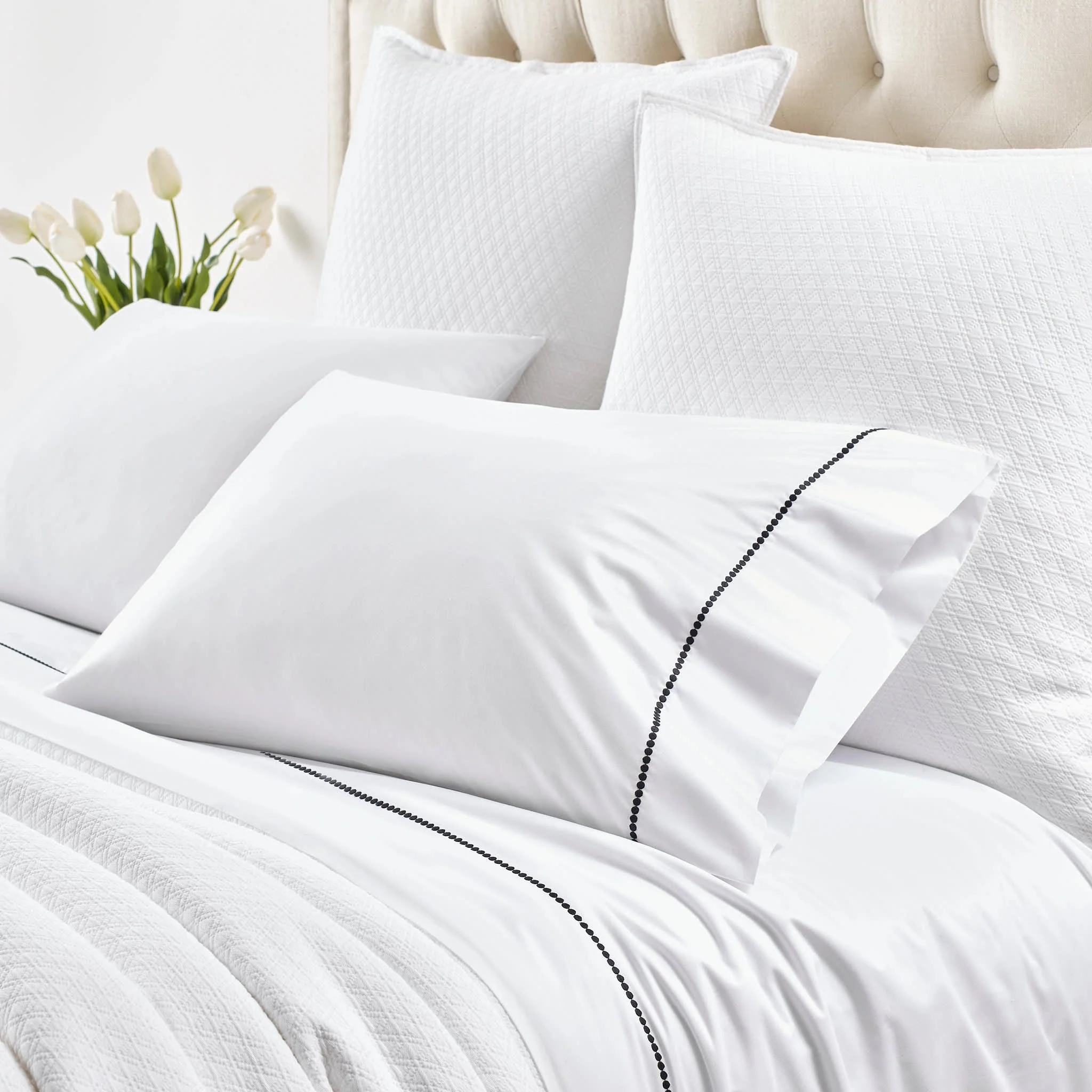 Dottie Embroidered Pillowcases | Black