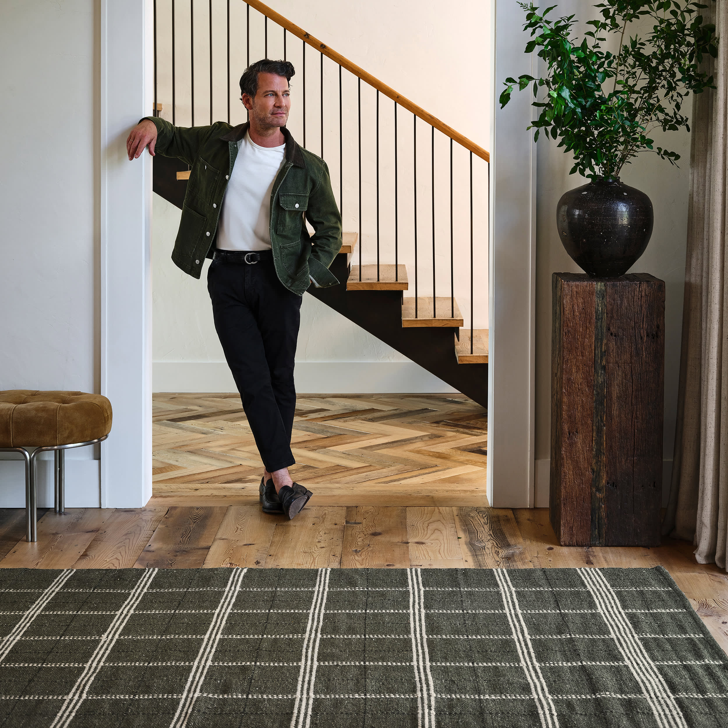 Downing Plaid Wool Rug by Nate Berkus | Green - Image 3