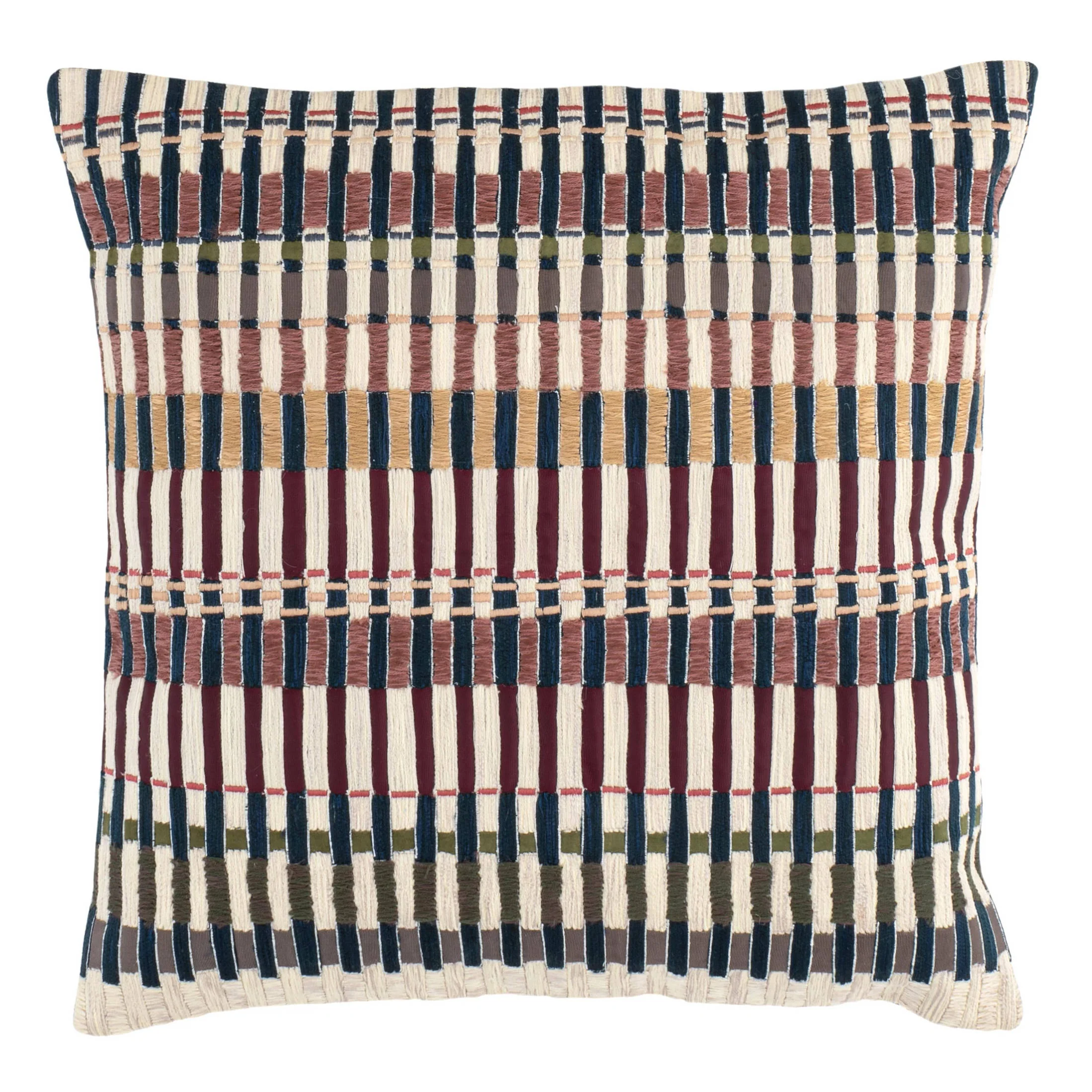 Folk Stripe Embroidered Decorative Pillow Cover | Multi