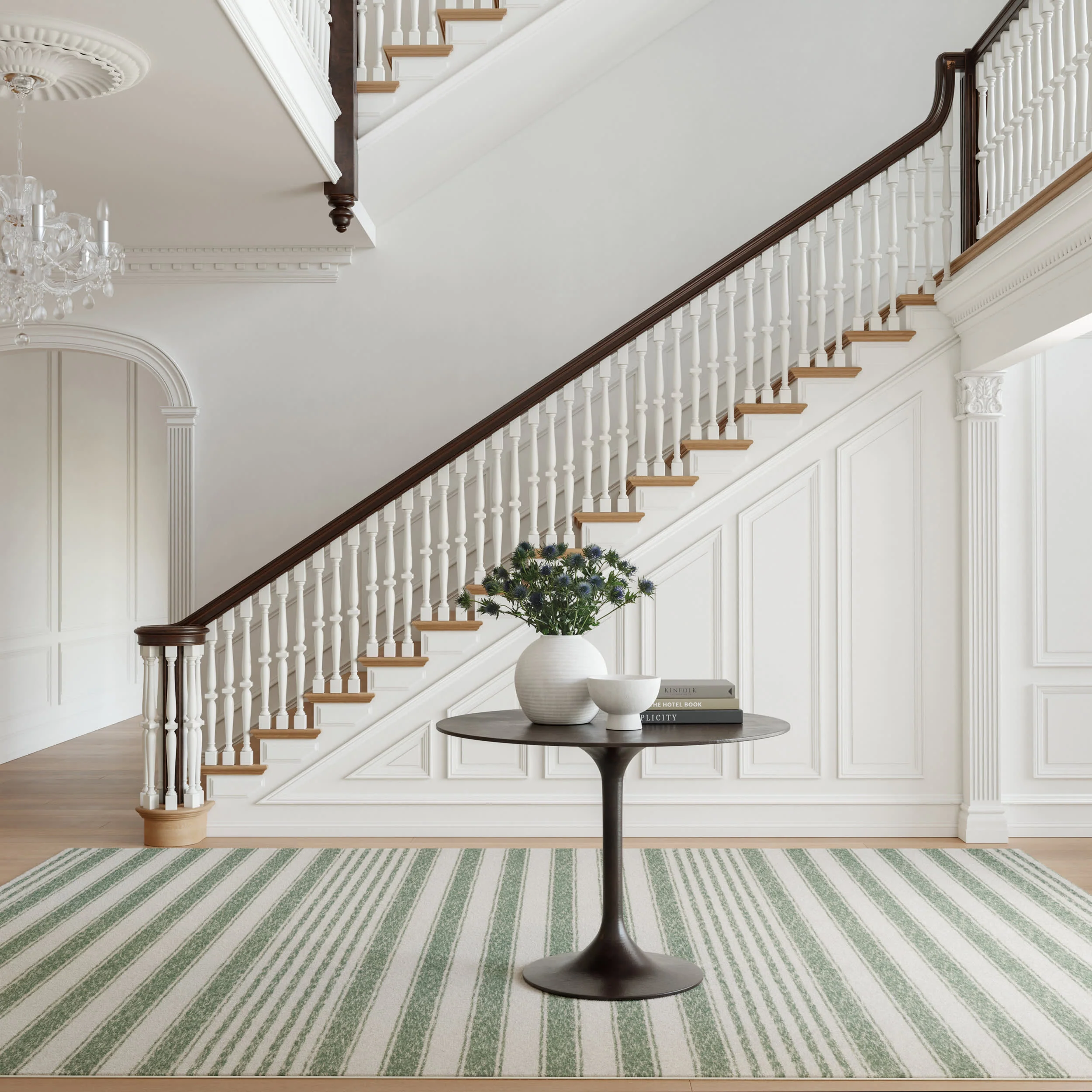 Vion Coastal Striped Machine Washable Rug | Green - Image 2