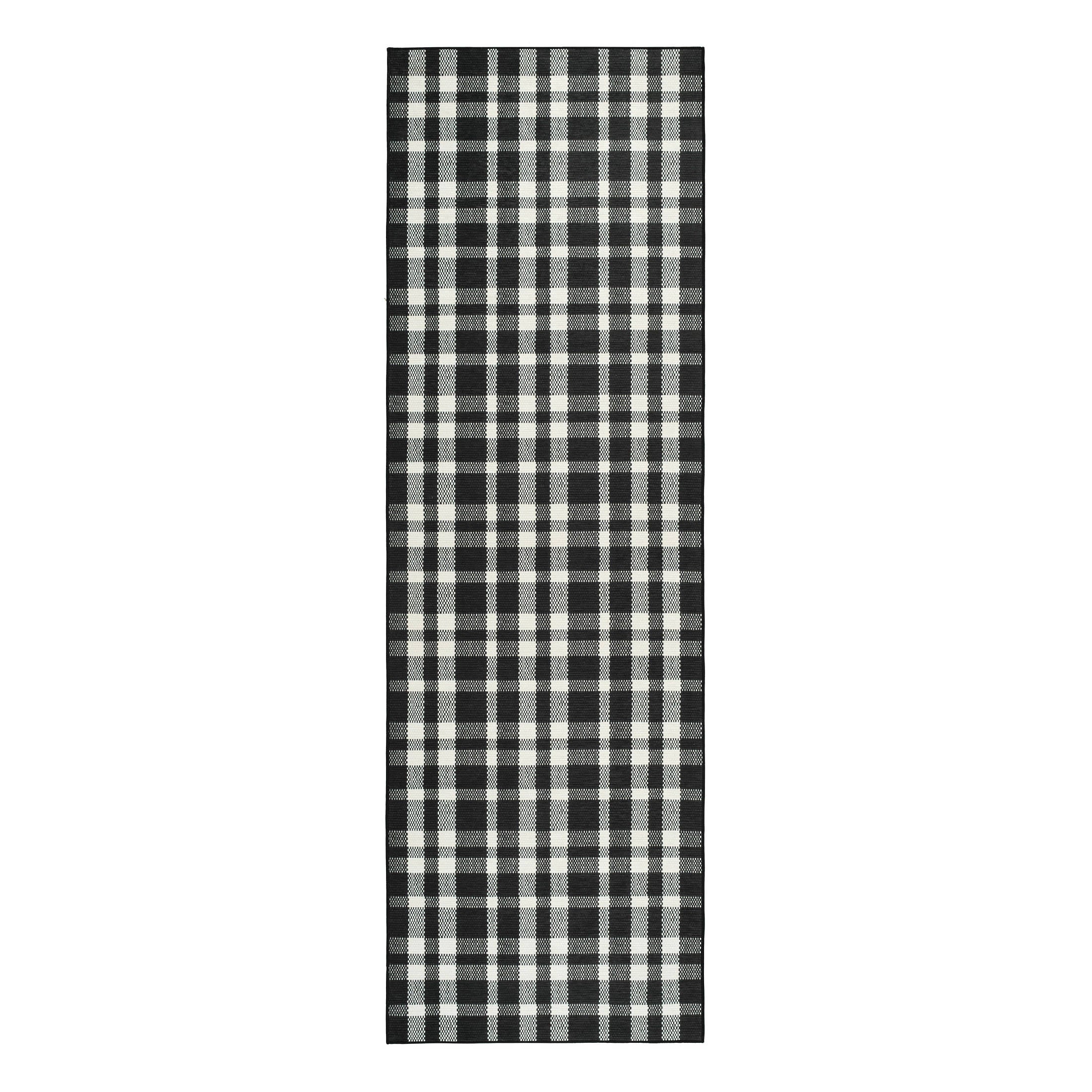 Houston Plaid Machine Washable Rug | Black - Image 2