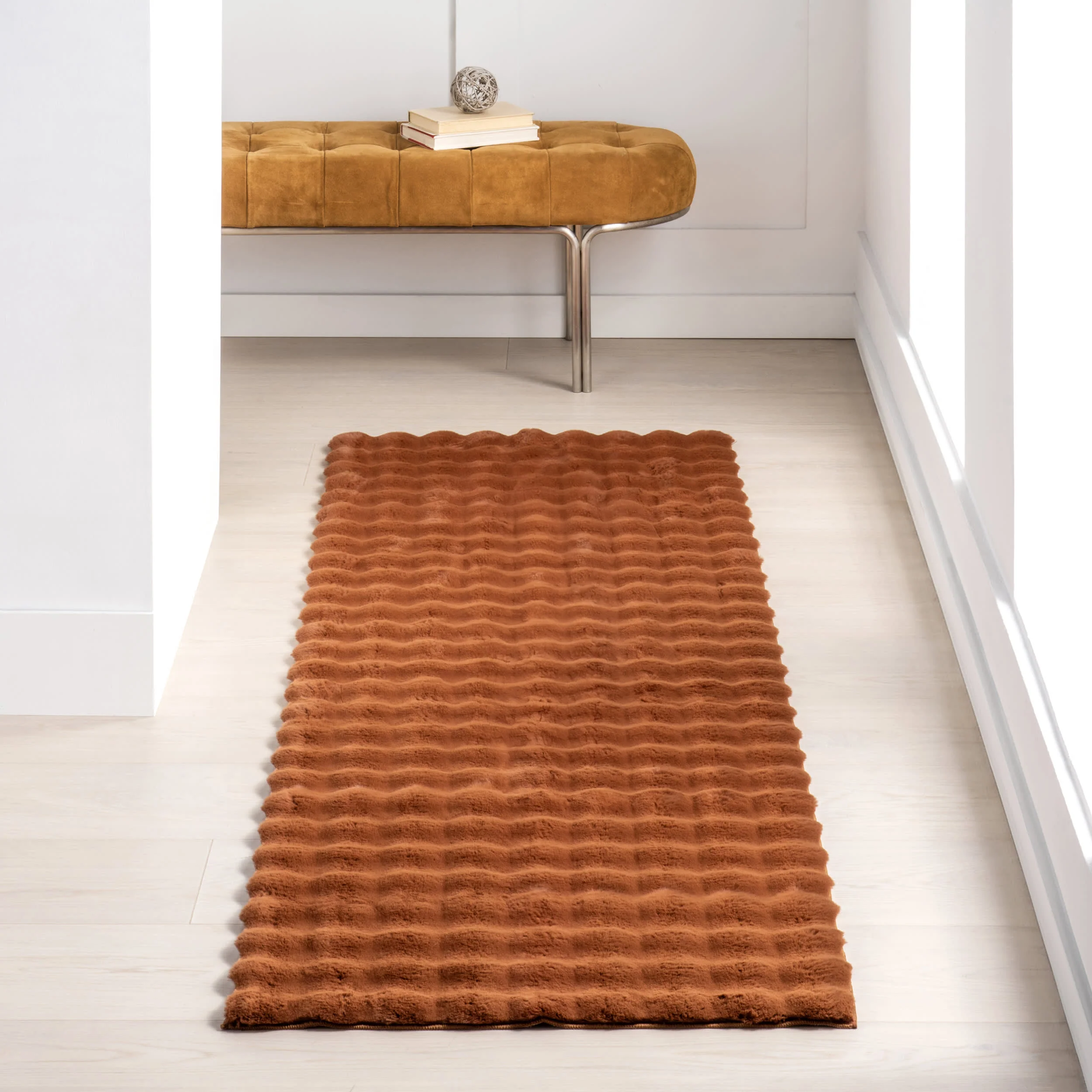Katy Checkered Cloud Washable Rug | Brick - Image 6