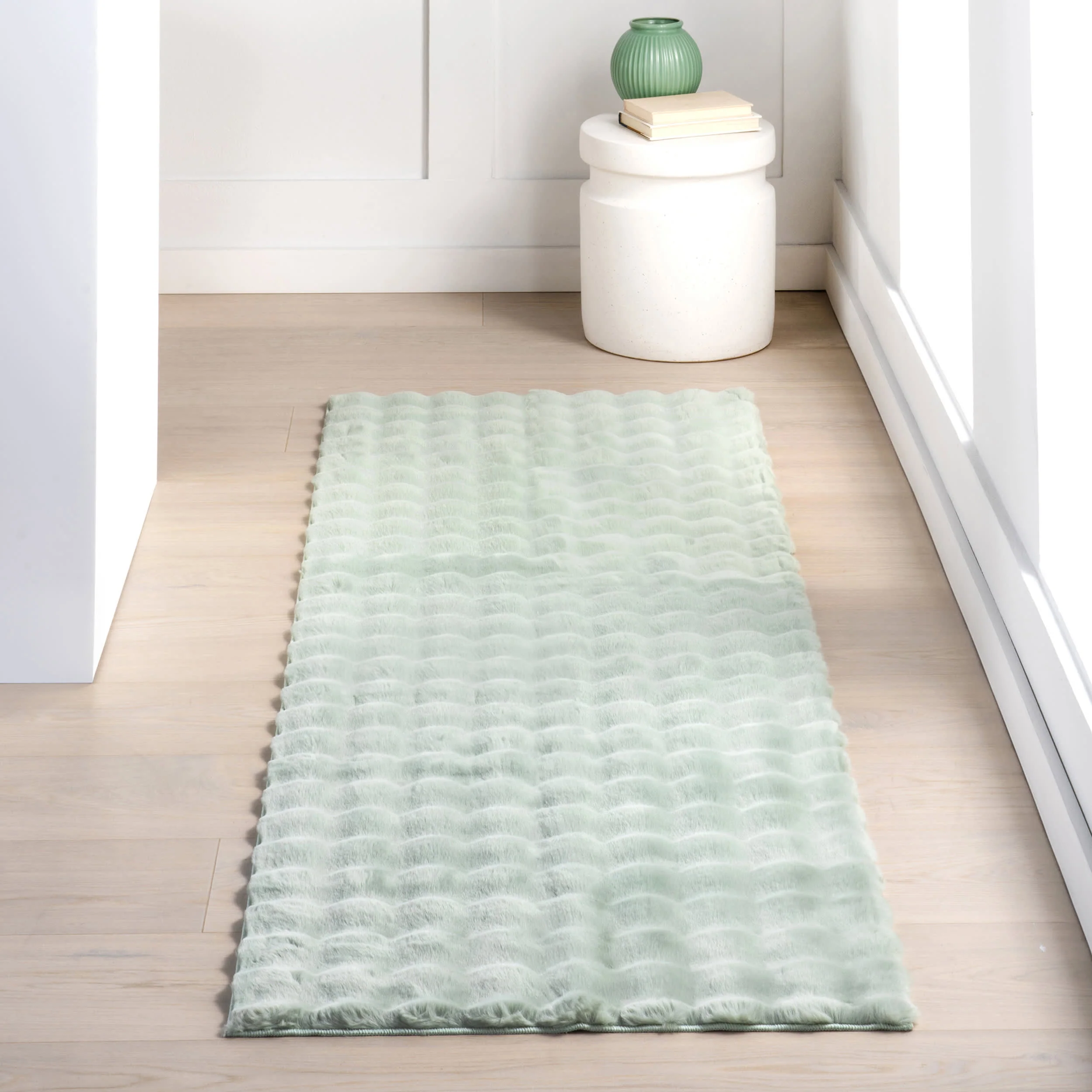 Katy Checkered Cloud Washable Rug | Mint Green - Image 6