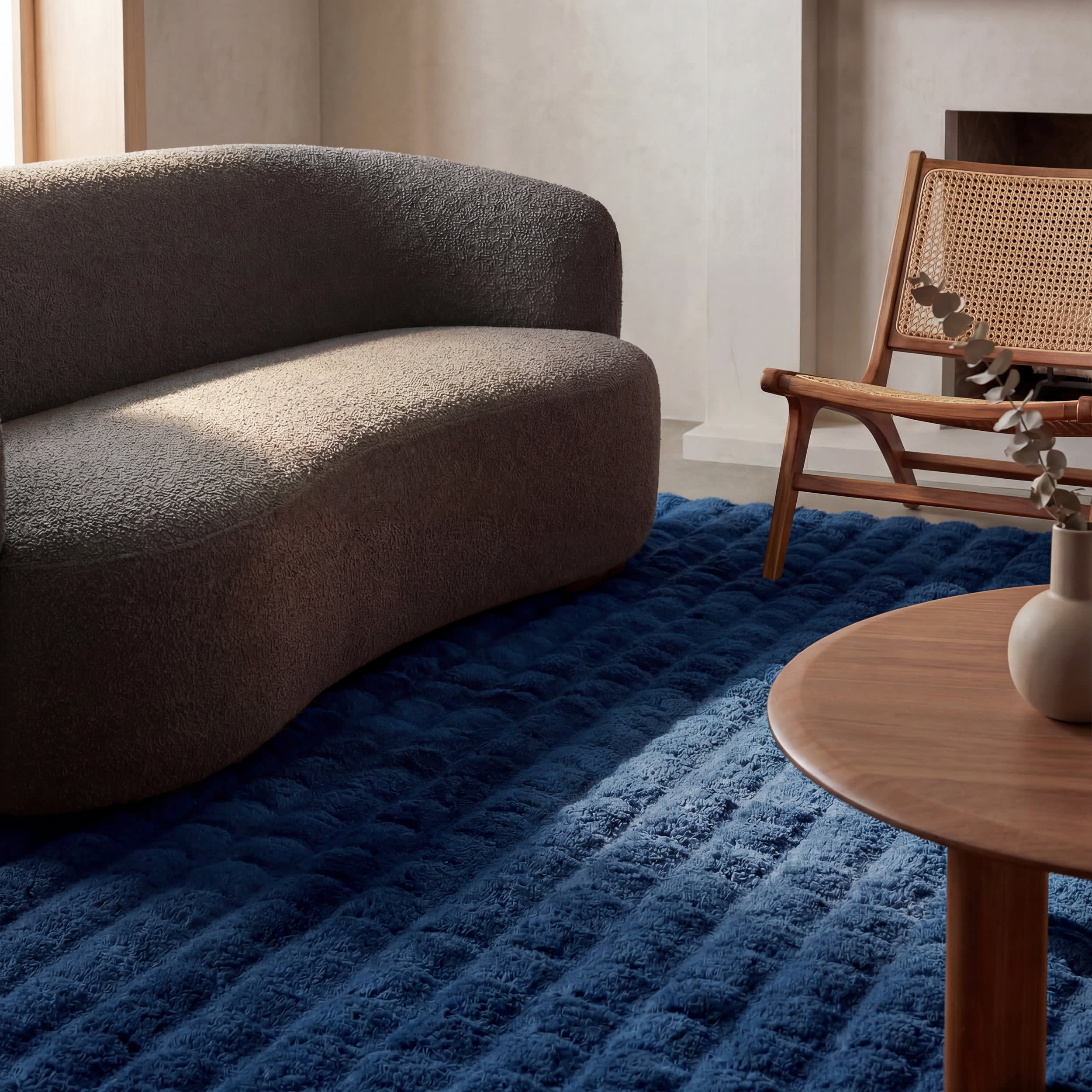 Katy Checkered Cloud Washable Rug | Navy - Image 10