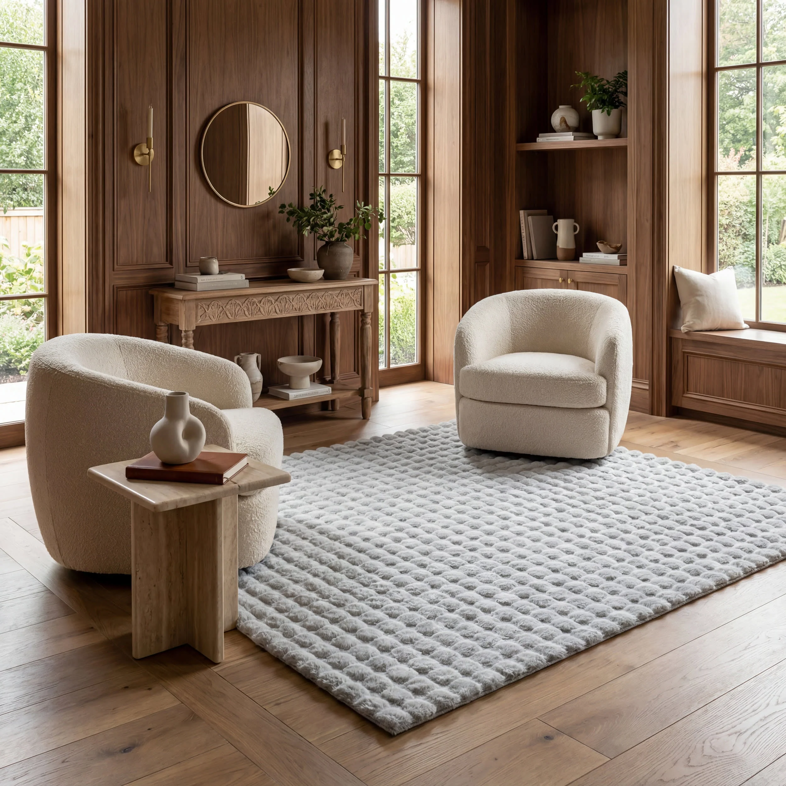 Katy Checkered Cloud Washable Rug | Silver - Image 3