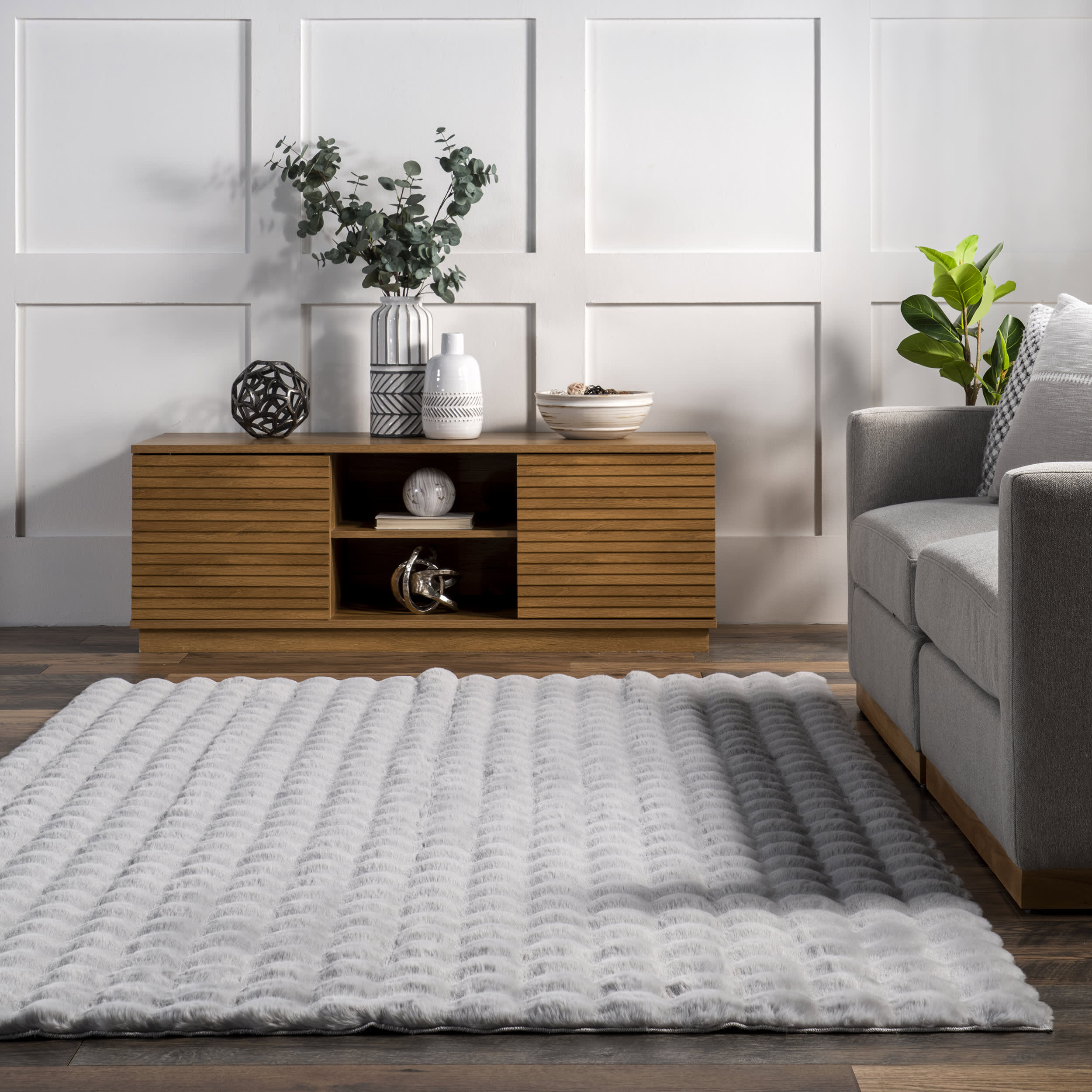 Katy Checkered Cloud Washable Rug | Silver - Image 9