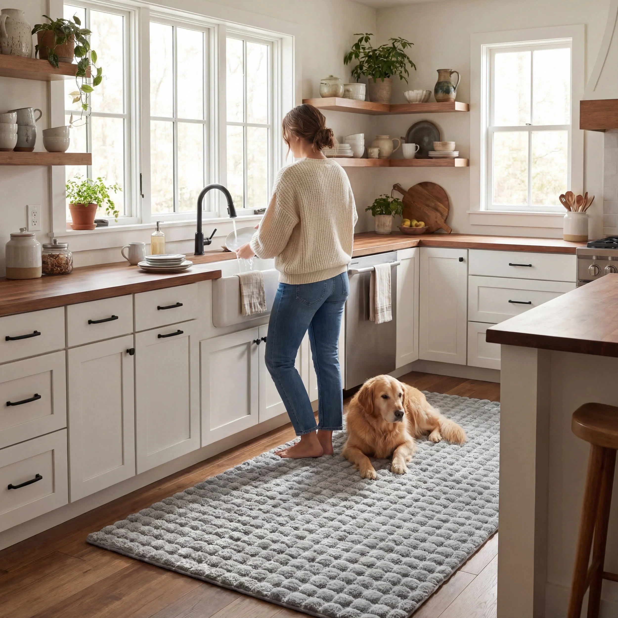 Katy Checkered Cloud Washable Rug | Silver - Image 10