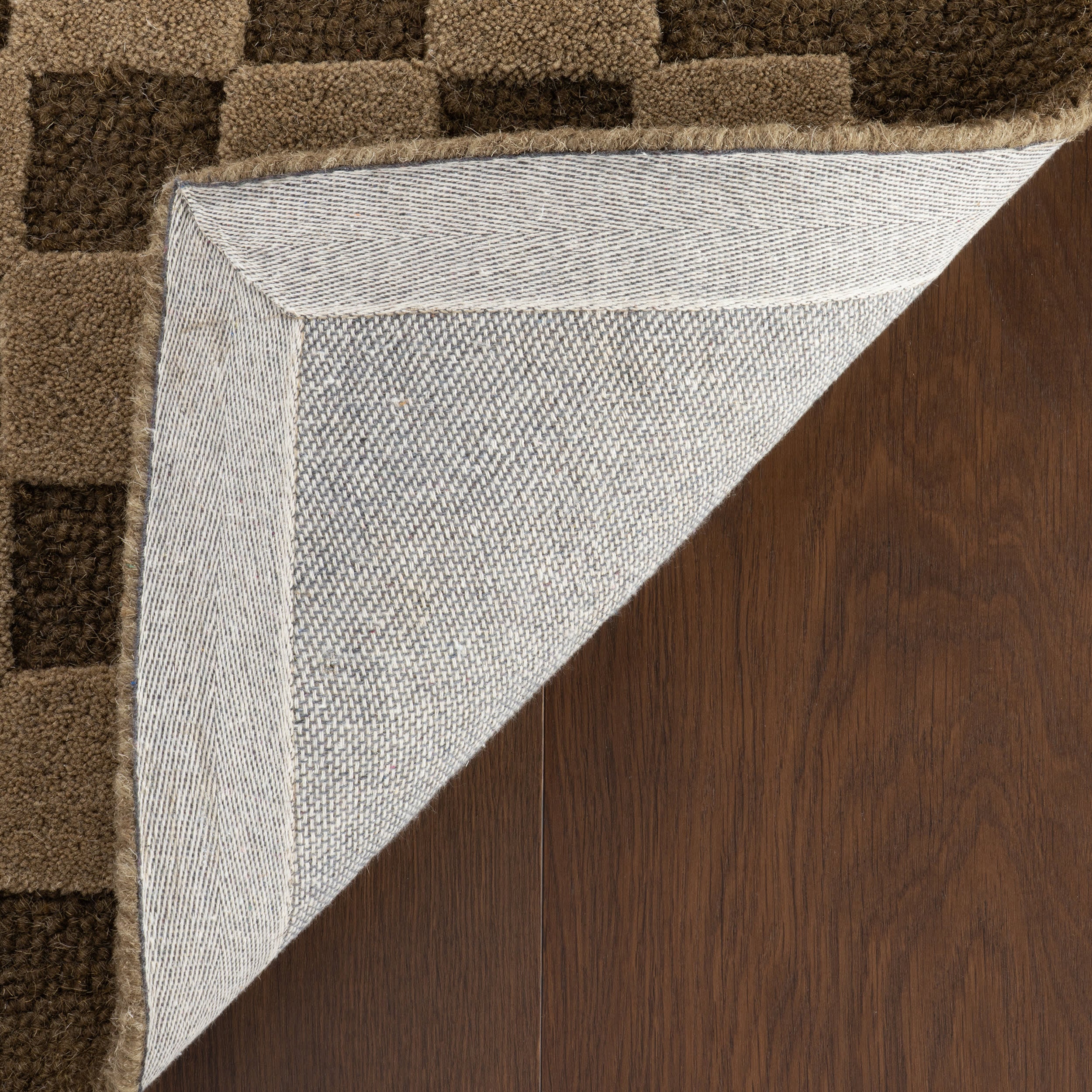 Linthea Modern Checkered Handmade Wool Rug | Brown - Image 4