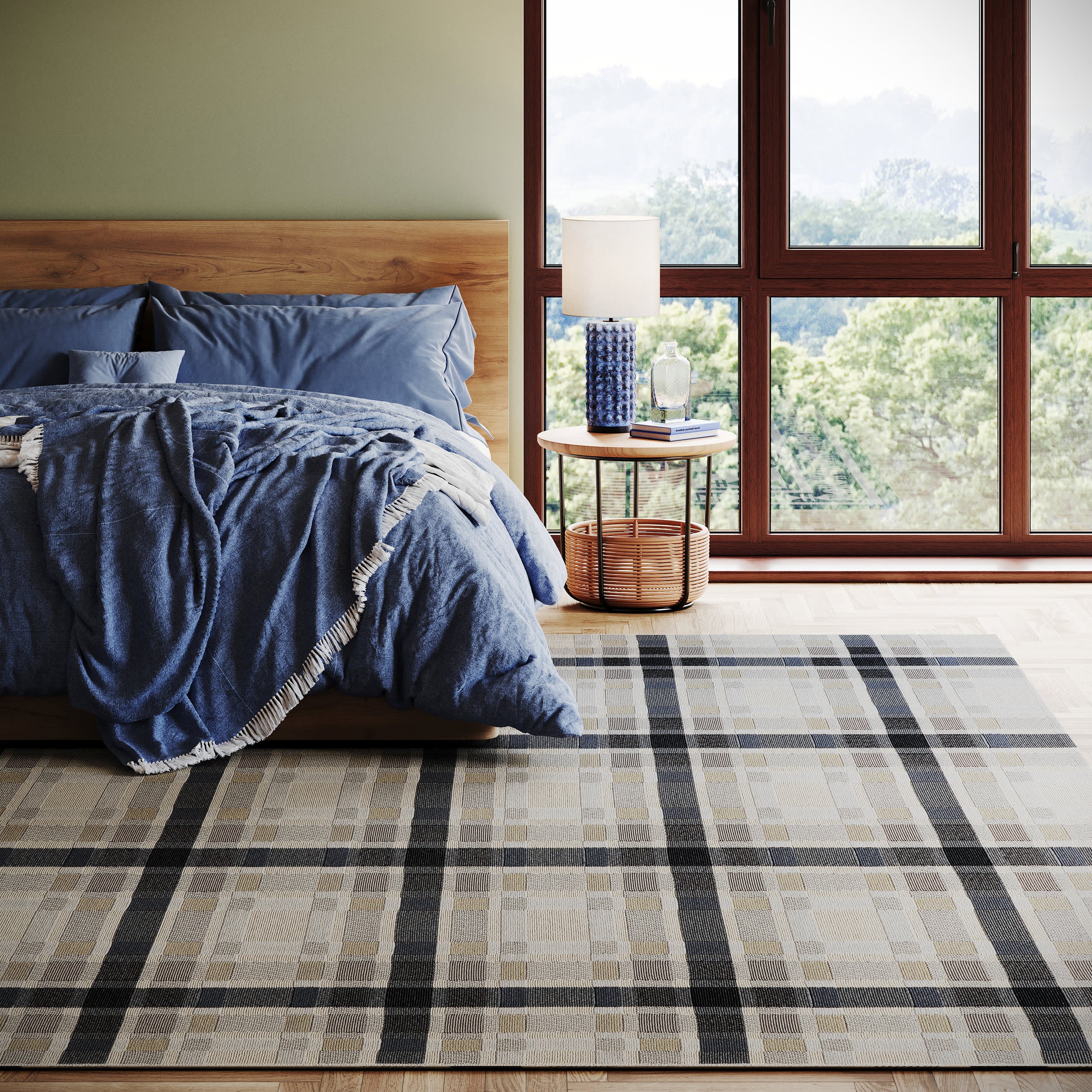 Mesael Modern Plaid Indoor Rug | Blue - Image 2
