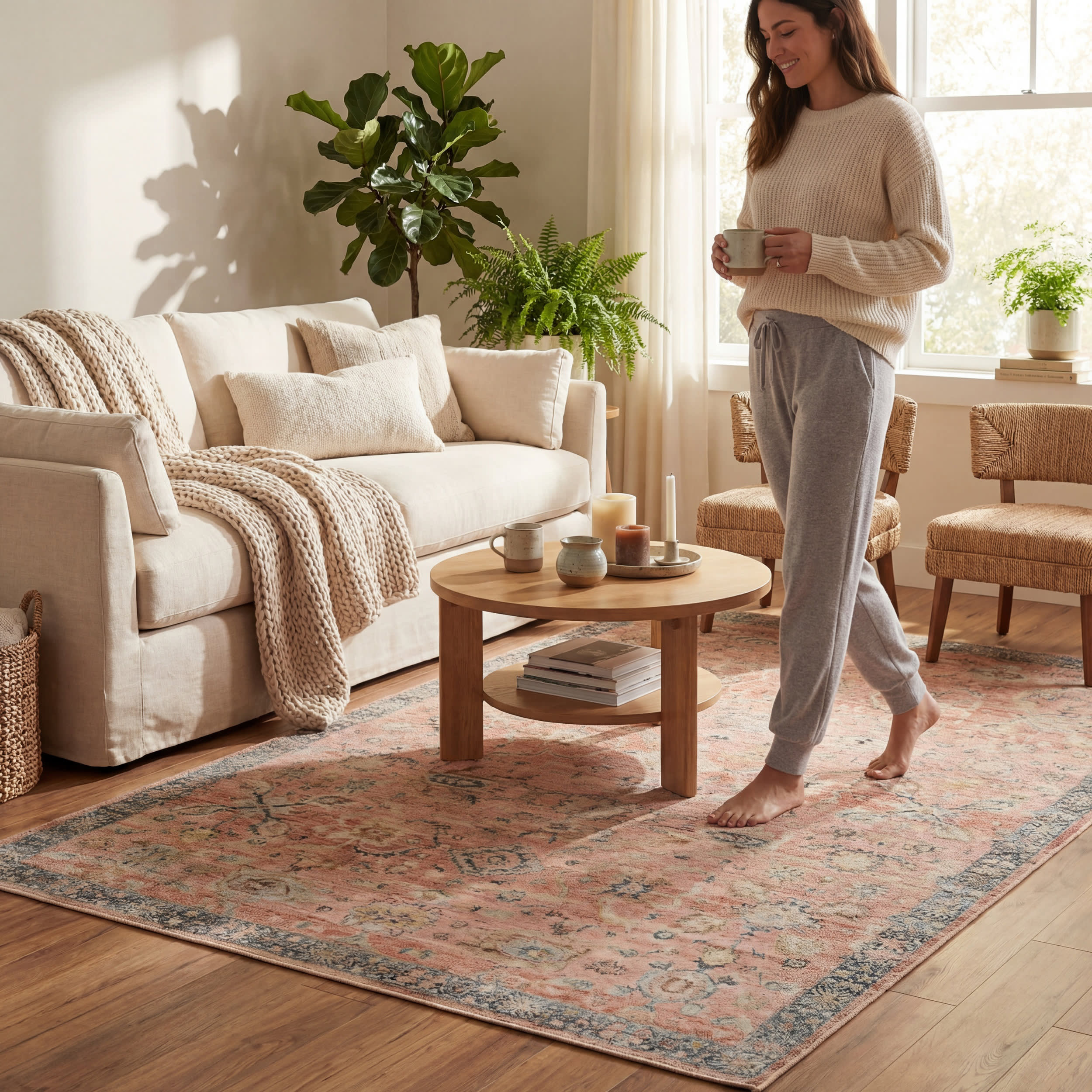 Ravena Traditional Bordered Washable Rug | Peach - Image 9