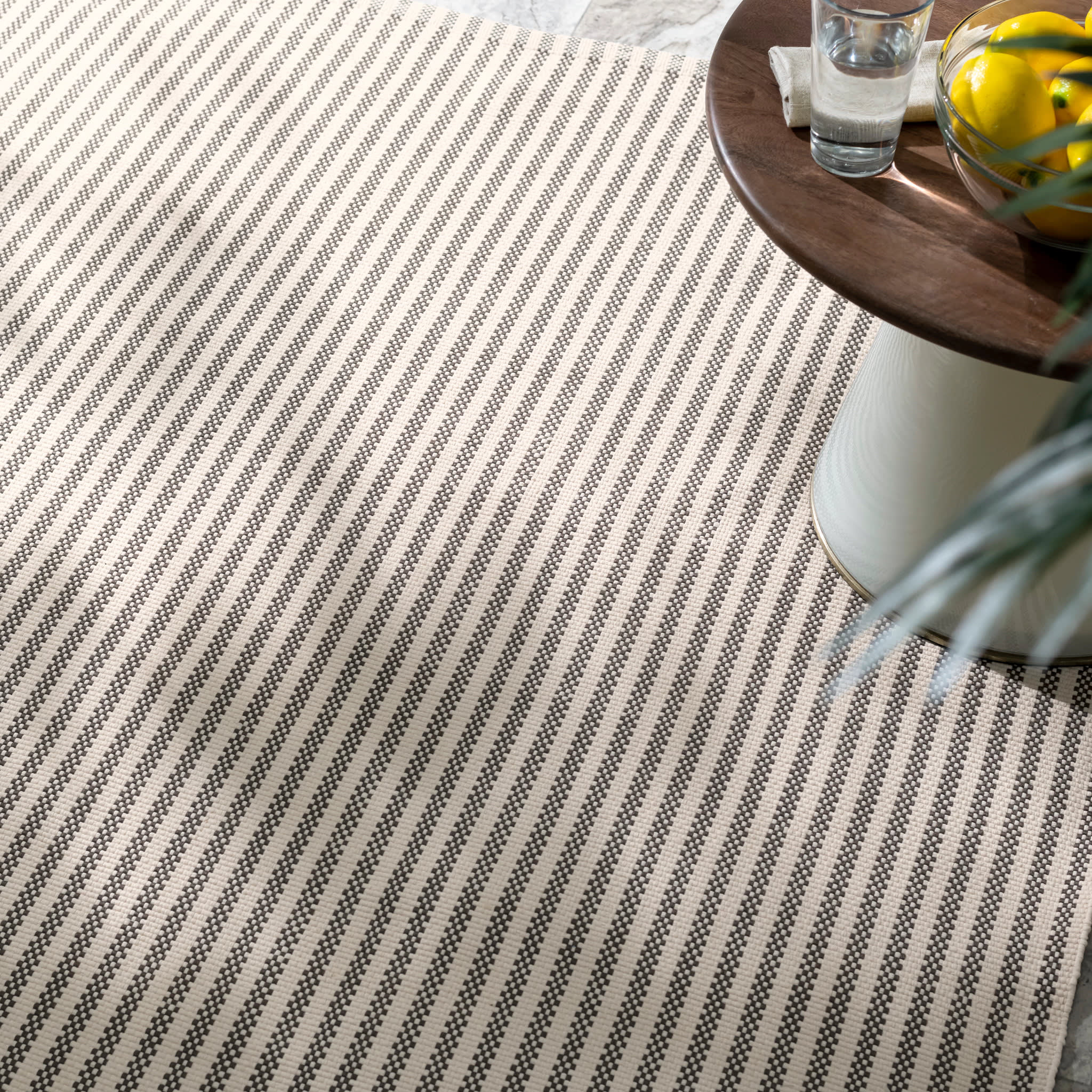 Pinstripe Handwoven Indoor/Outdoor Rug | Brown/Ivory - Image 2