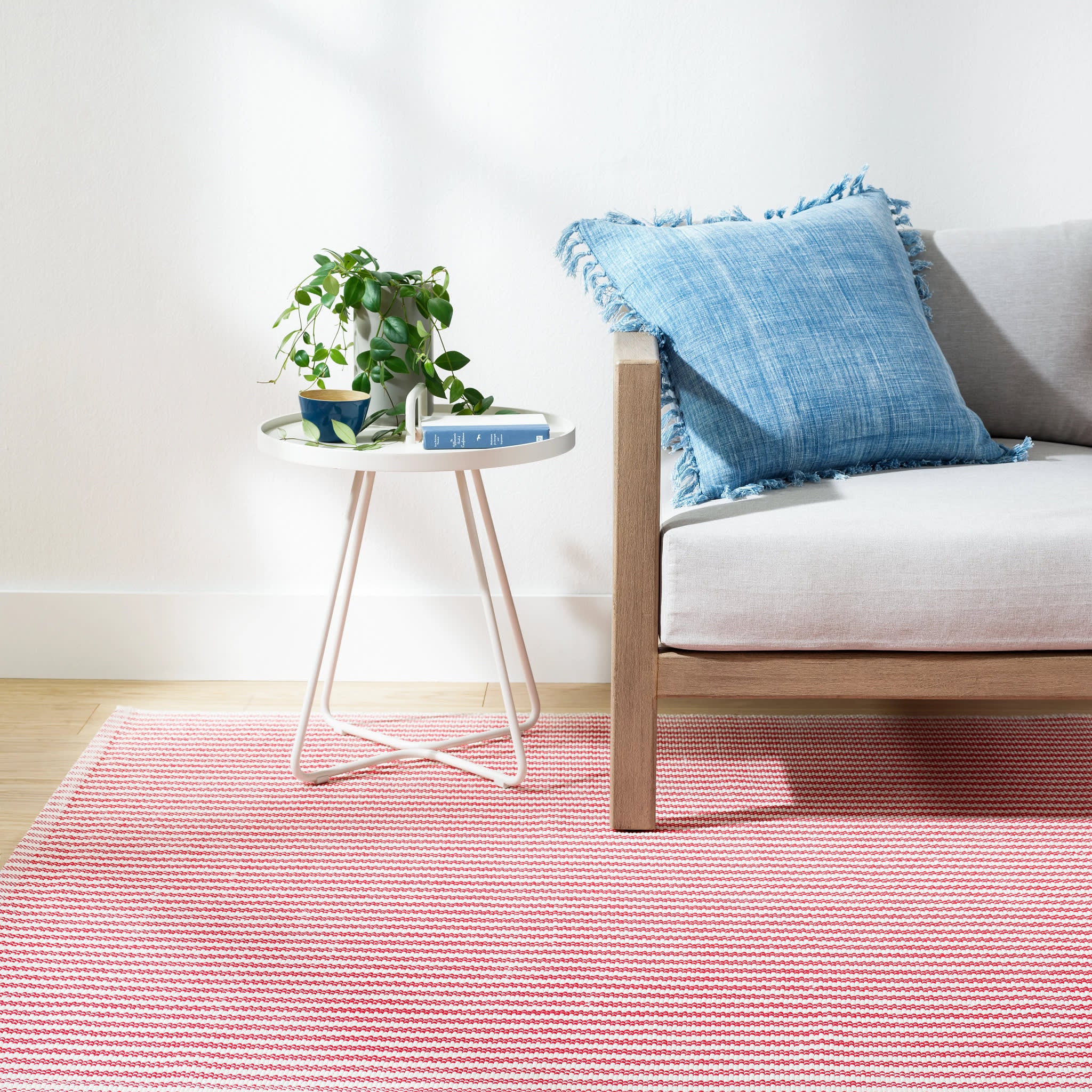 Pinstripe Handwoven Indoor/Outdoor Rug | Red/Ivory - Image 2