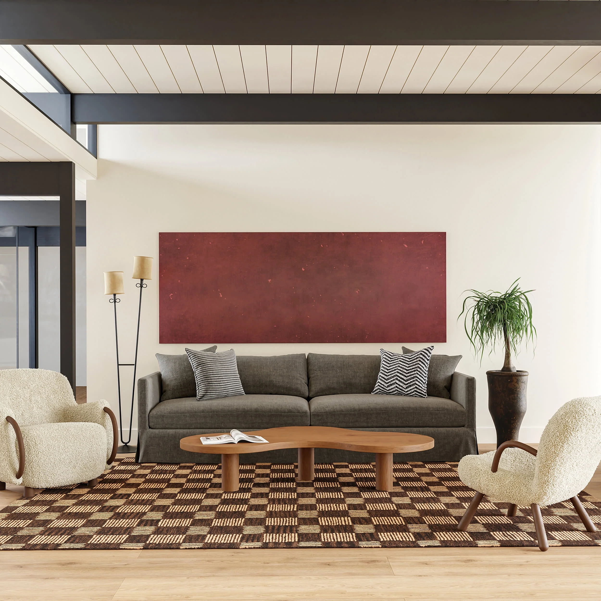 Cedar Checked Hand Tufted Wool Rug | Brown - Image 5