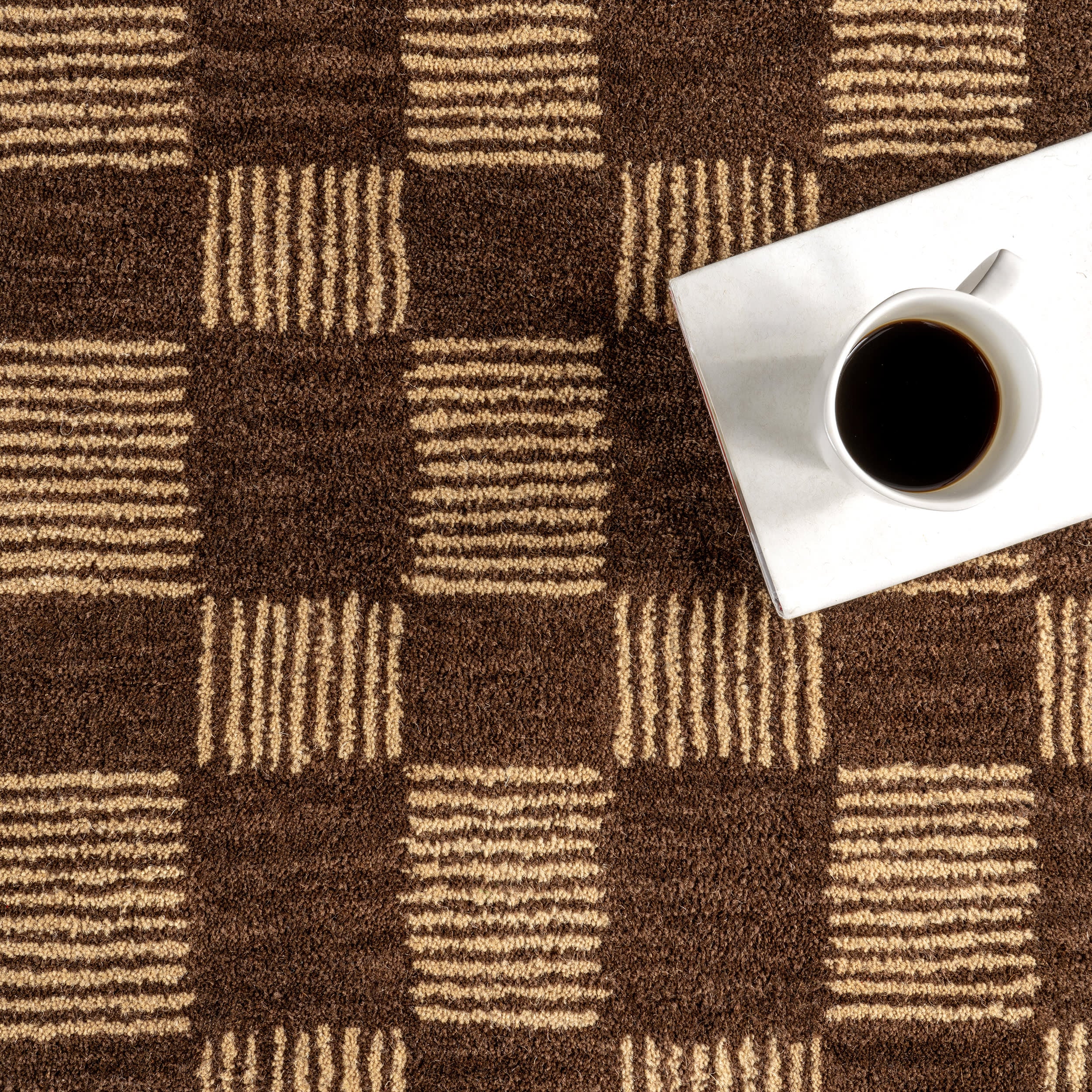 Cedar Checked Hand Tufted Wool Rug | Brown - Image 9