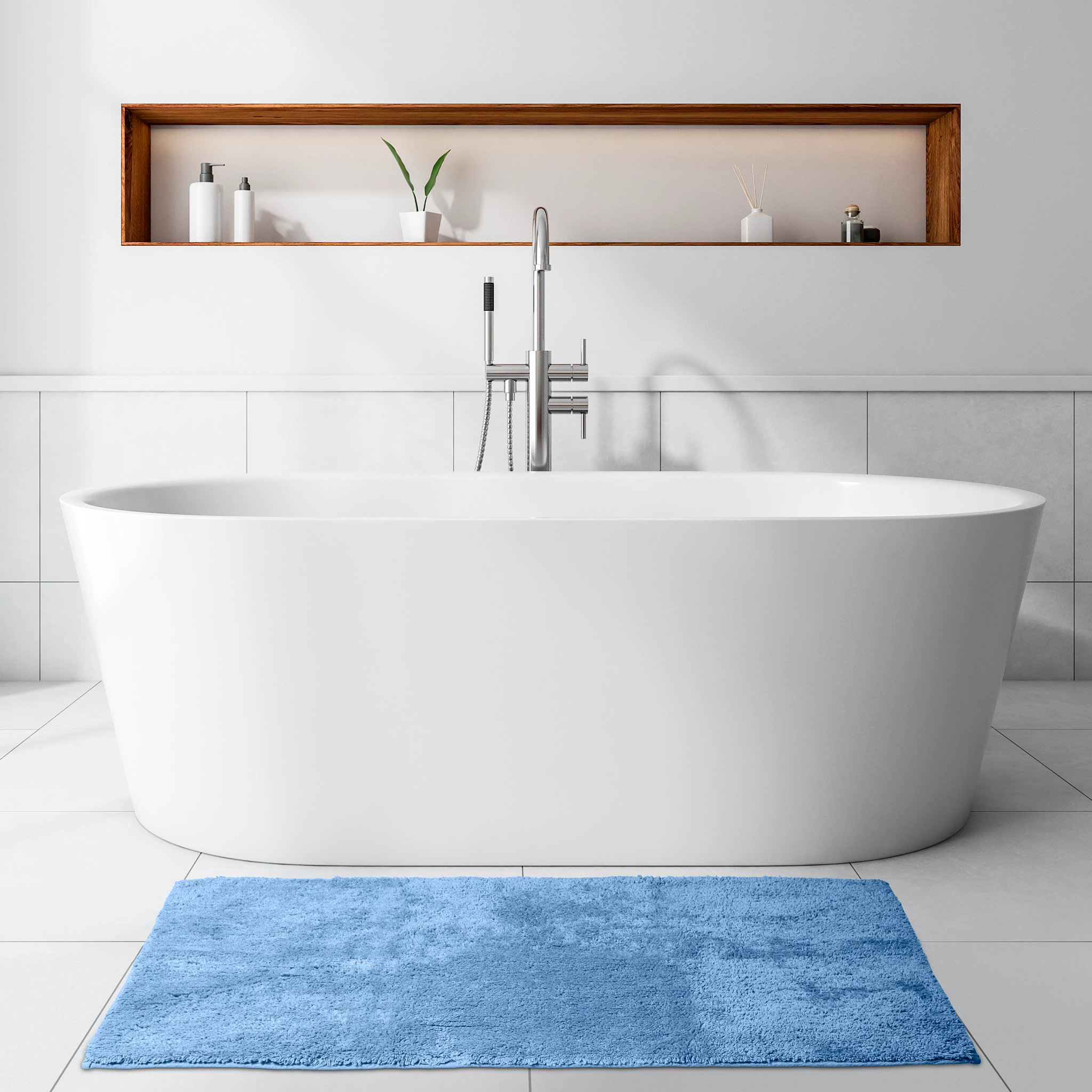 Reversible Solid Bath Rug | Blue