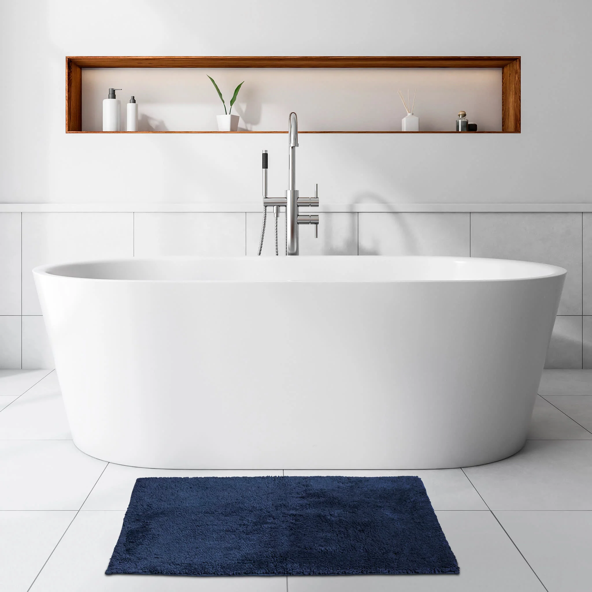 Reversible Solid Bath Rug | Navy - Image 2