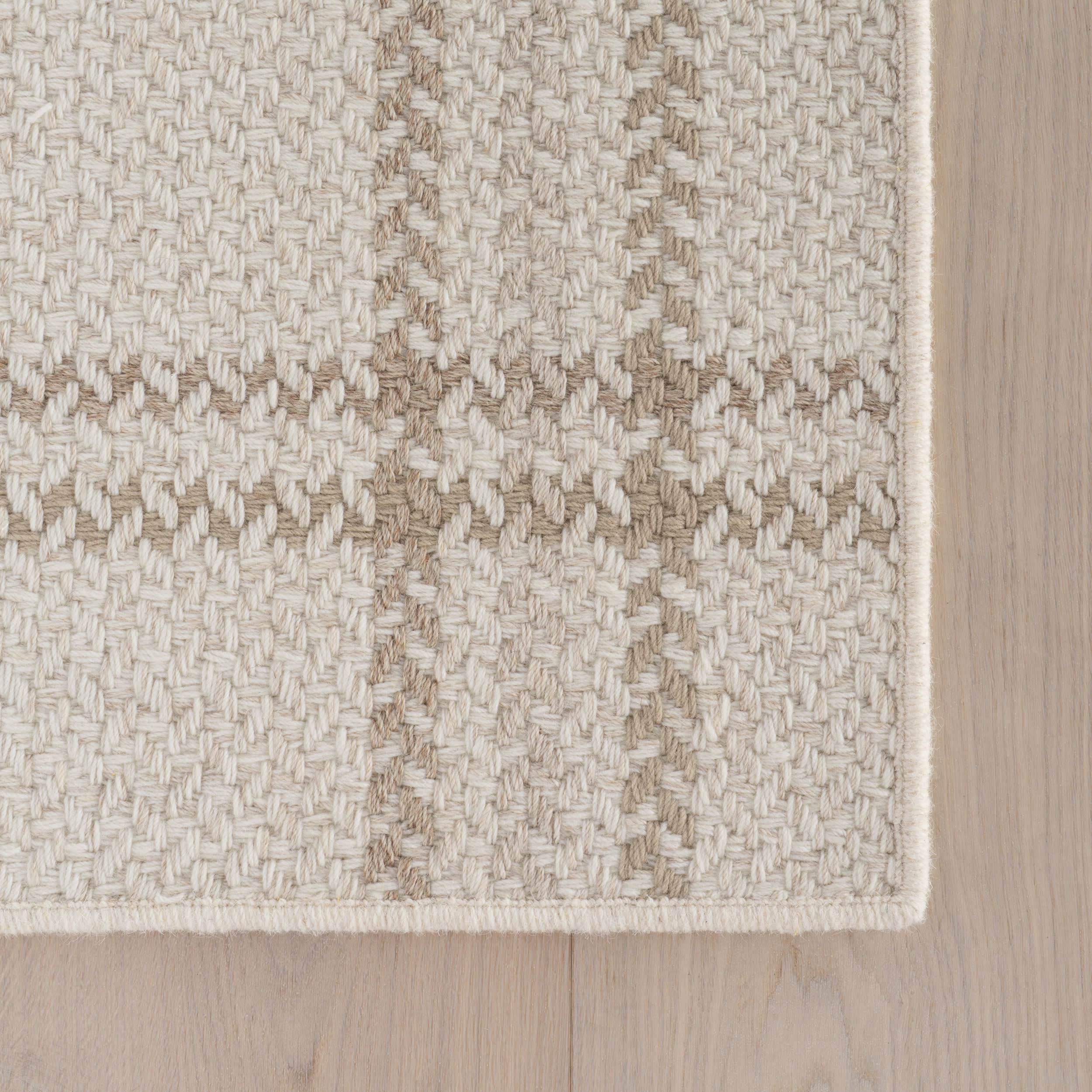 Rhona Plaid Woven Wool Custom Rug | Beige - Image 4