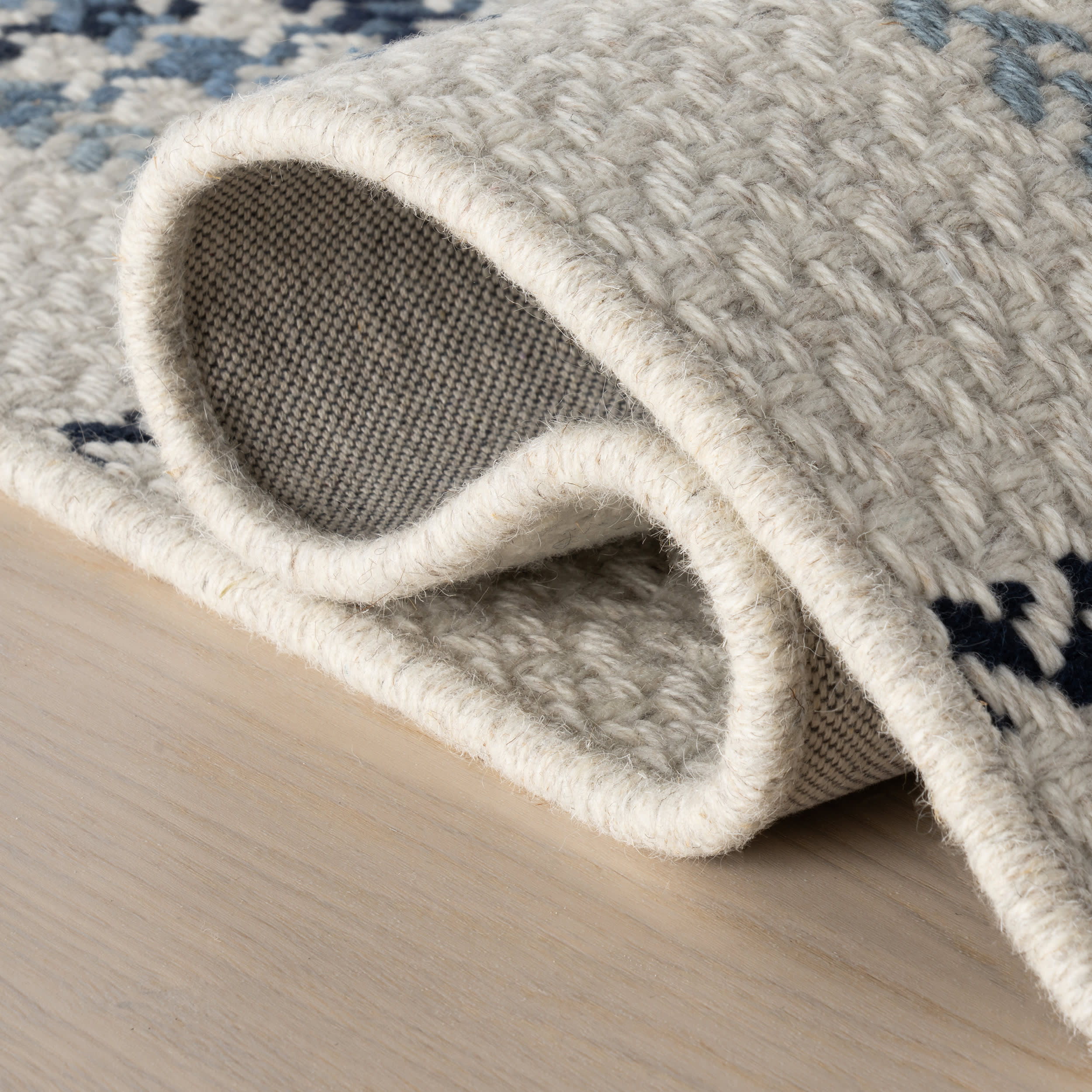 Rhona Plaid Woven Wool Custom Rug | Blue - Image 6