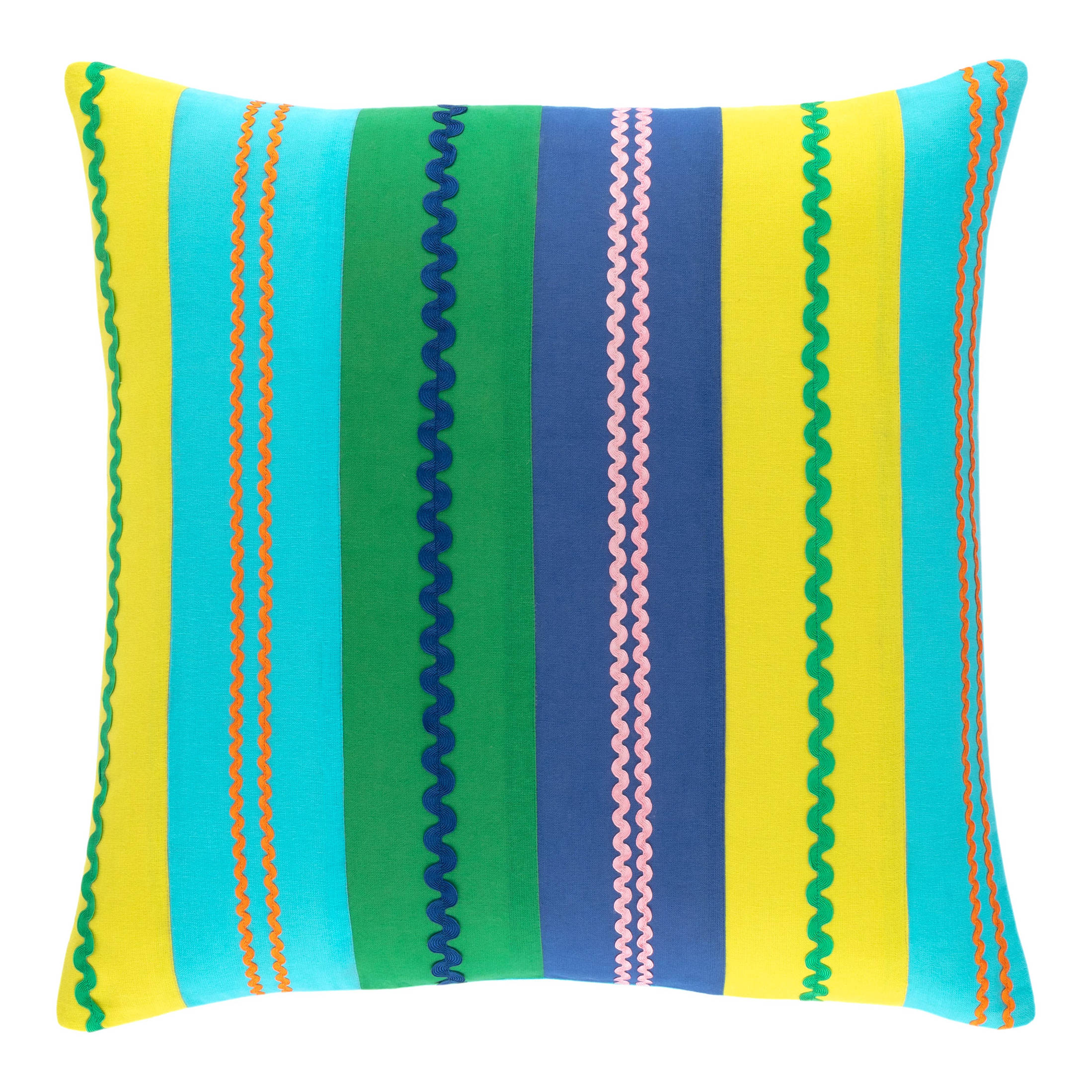 Ric Rac Stripe Decorative Pillow Cover | Blue/Green - Image 2