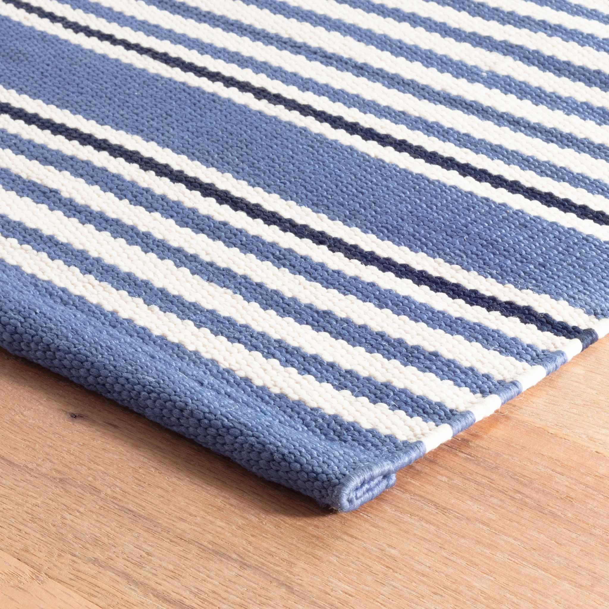 Rugby Stripe Handwoven Indoor/Outdoor Rug | Denim - Image 5