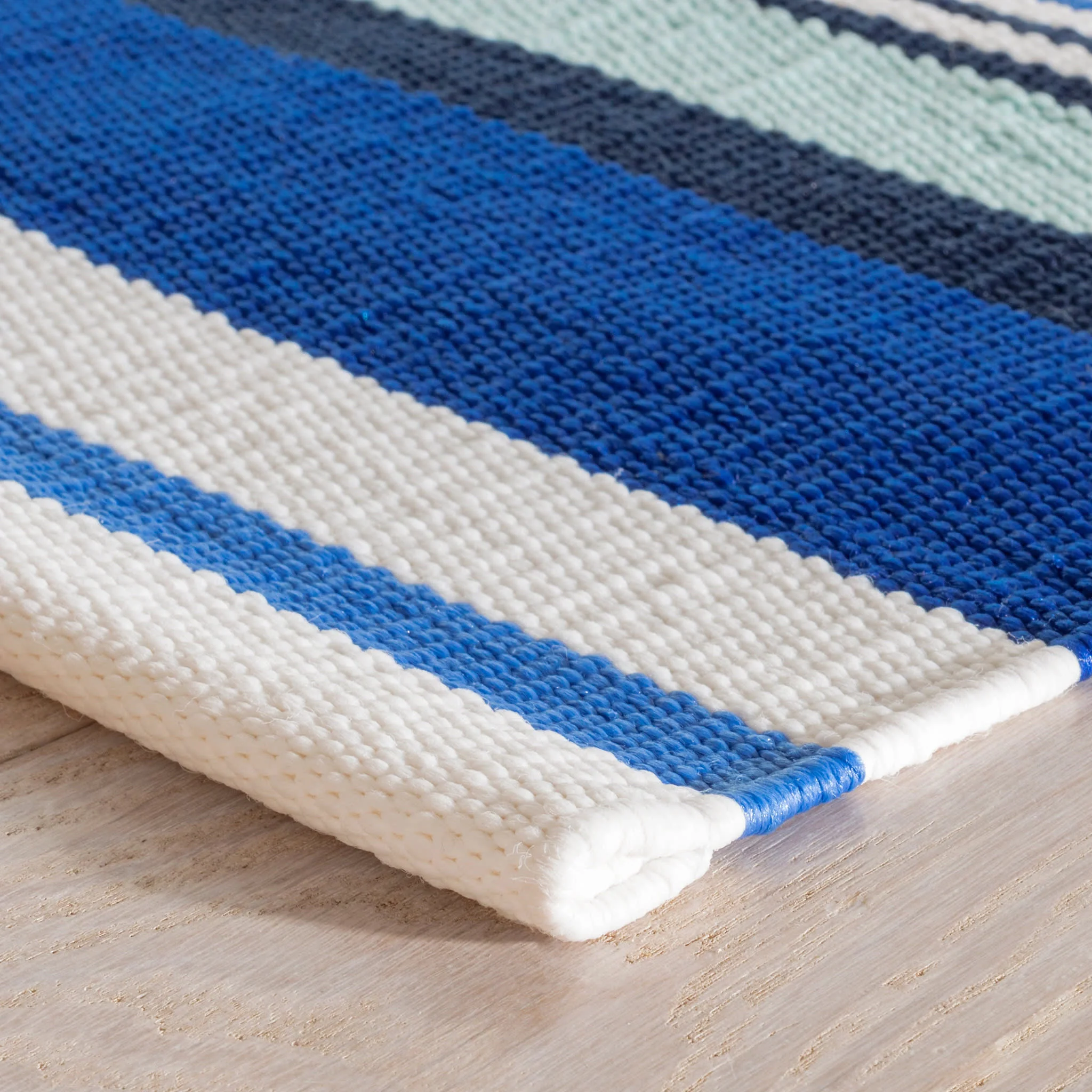 Sunny Stripe Blue Handwoven Indoor/Outdoor Rug Swatch - Image 5