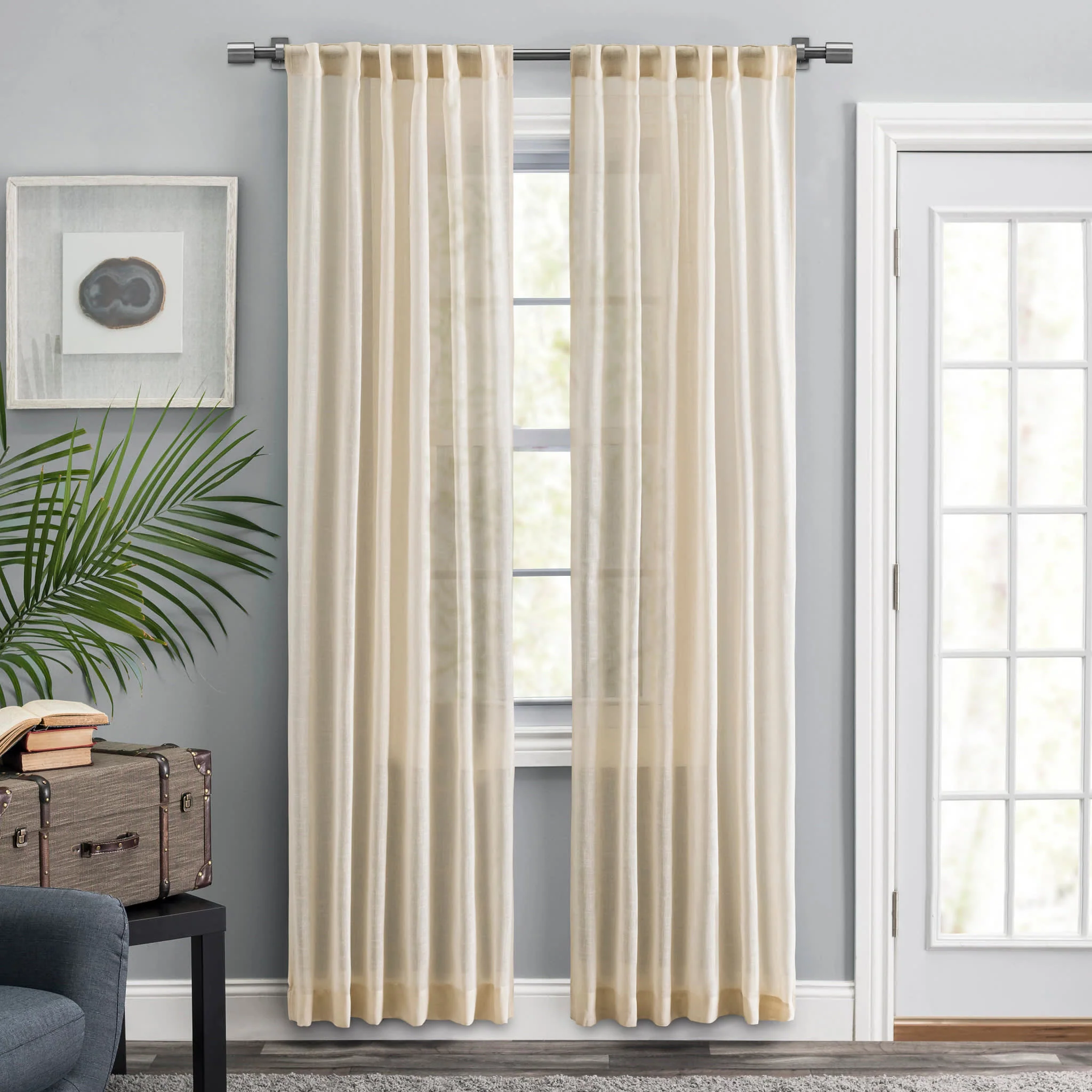 Textured Solid Curtain Panel Pair | Natural - Image 2
