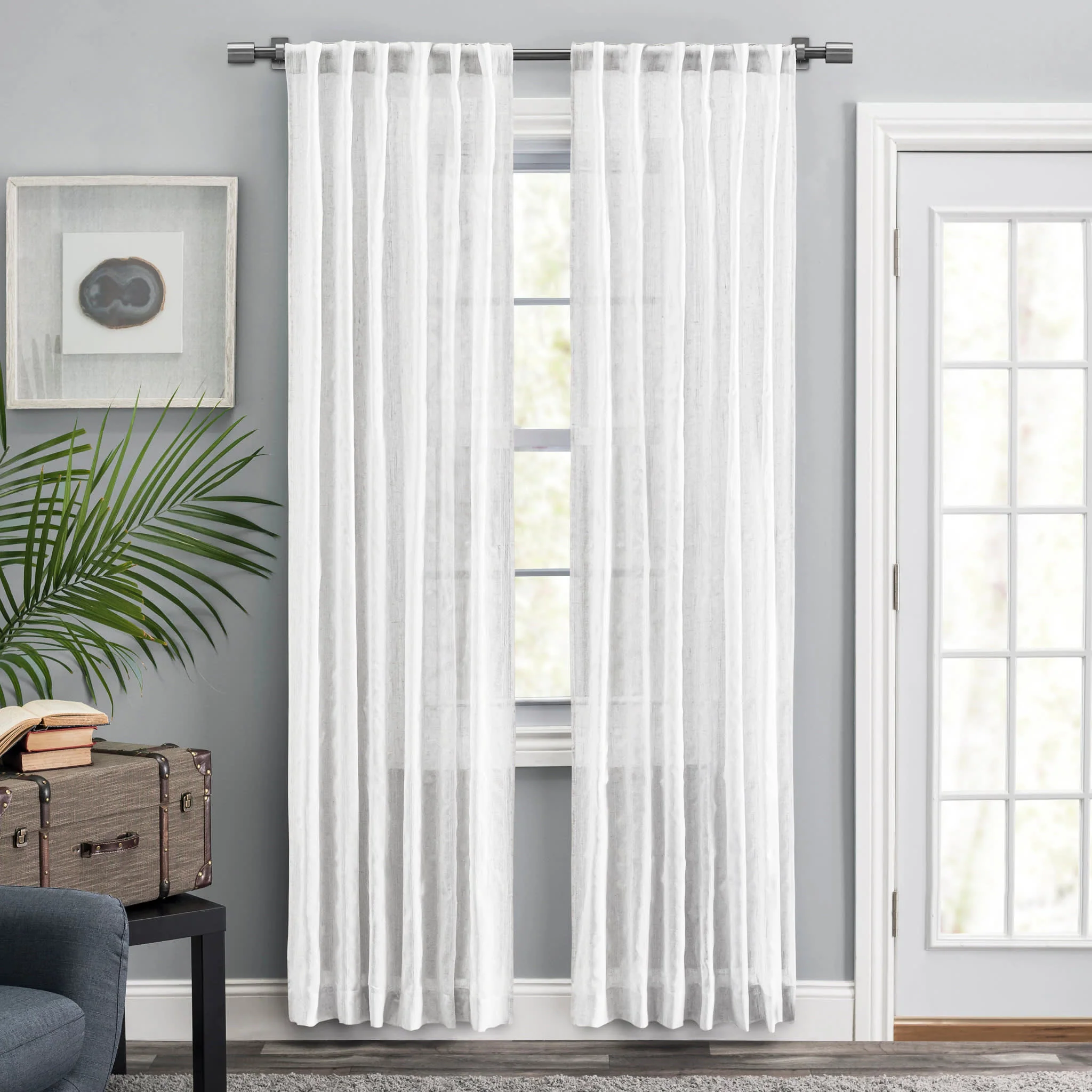 Textured Stripe Curtain Panel Pair | White - Image 2