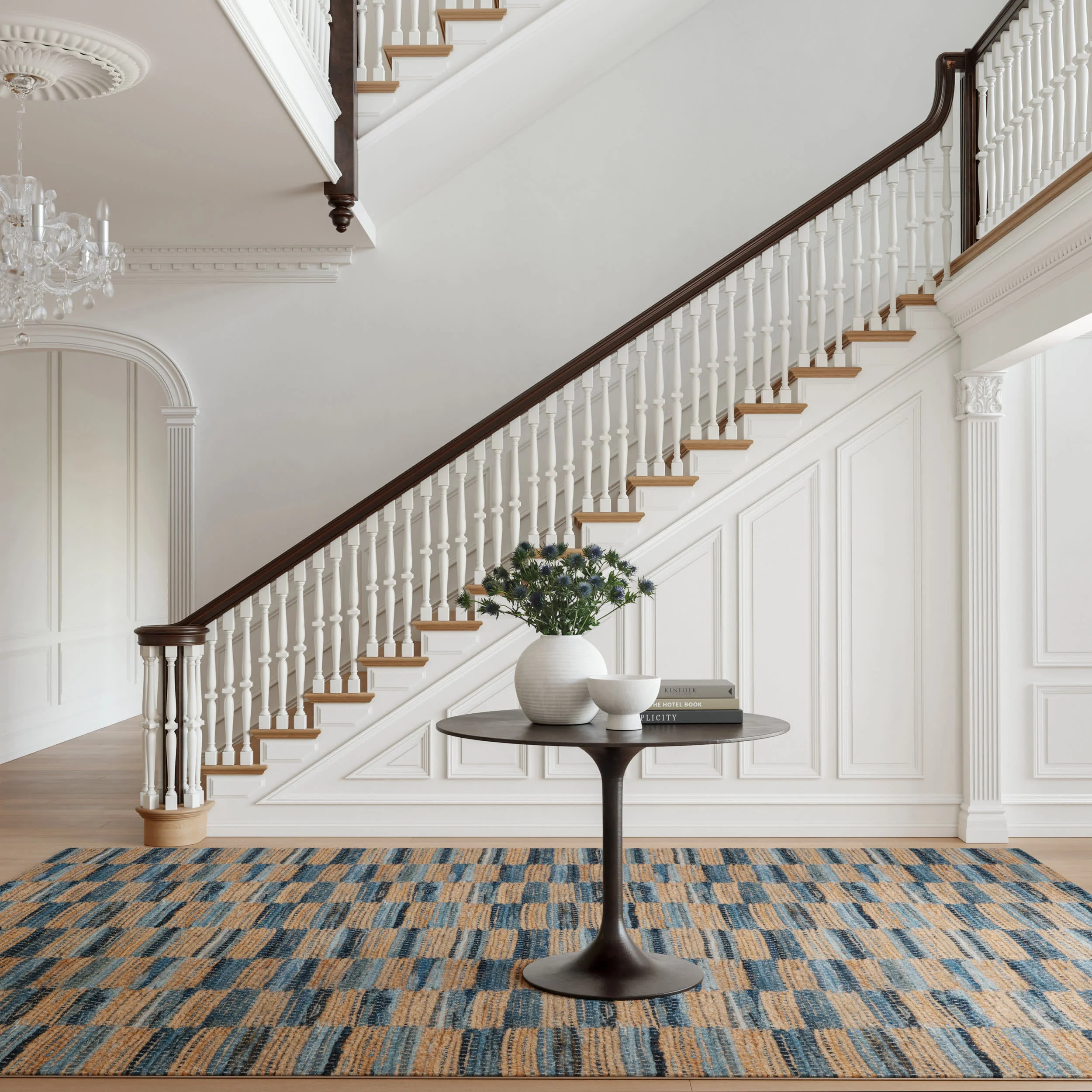 Ravel Stripe Machine Washable Rug | Blue - Image 2