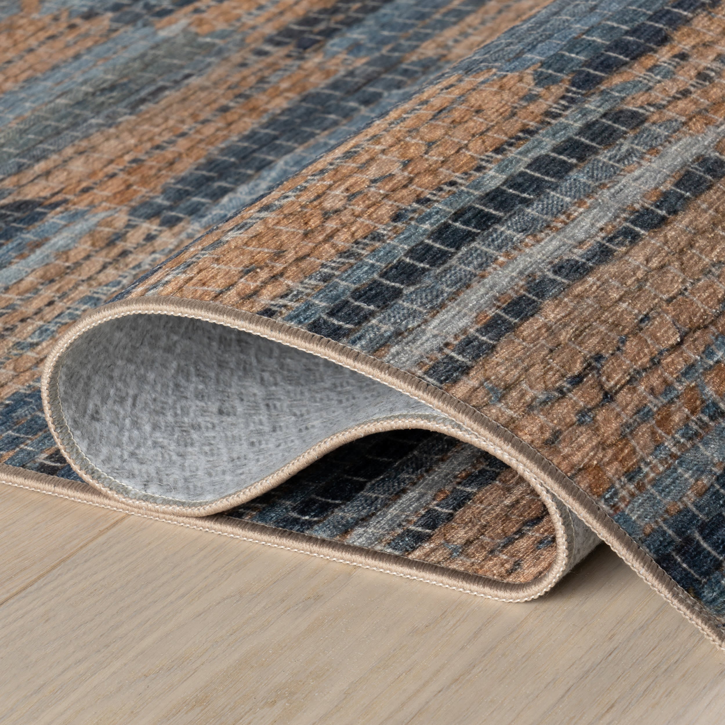 Ravel Stripe Machine Washable Rug | Blue - Image 6