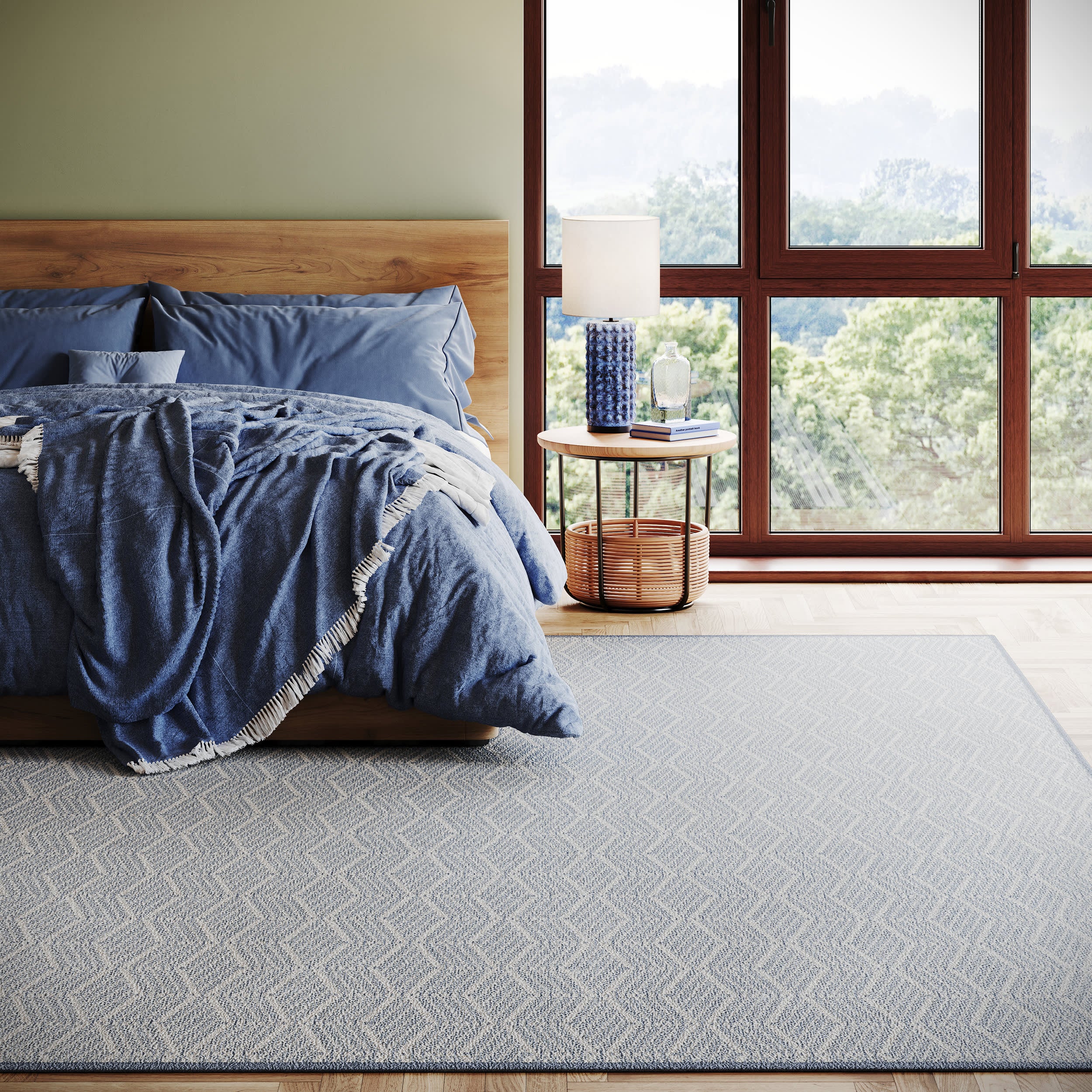 Vivi Chevron Woven Wool Custom Rug | Blue - Image 2
