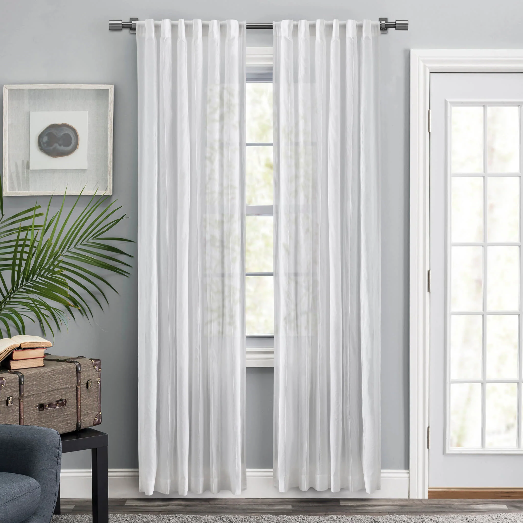 Voile Curtain Panel Pair | White - Image 2